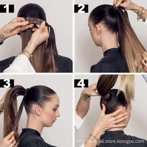 Long Straight Ponytail Hair Synthetic Ombre Mixed Color Straight Synthetic rainbow Ponytail Wrap Around Magic Paste Ponytail